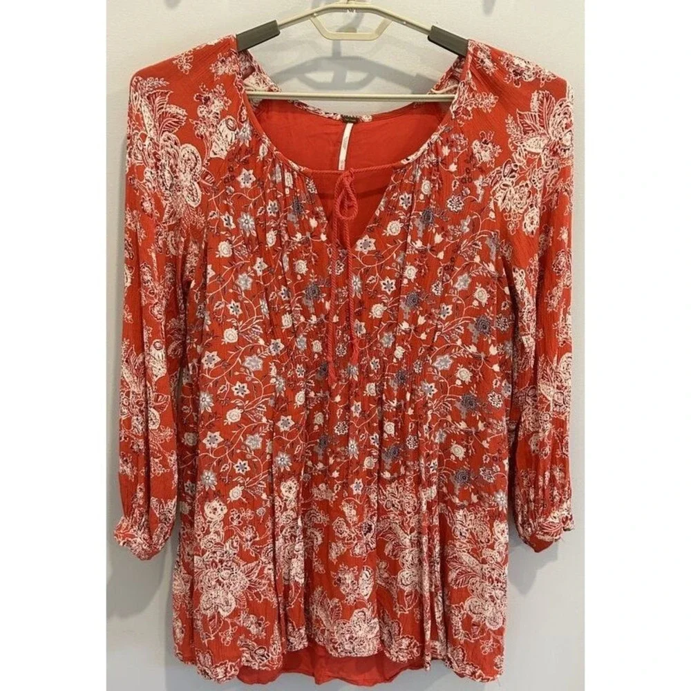 Free‎ People Womens Boho Lucky Loosey Mini Dress Floral Flowy Long Sleeve S